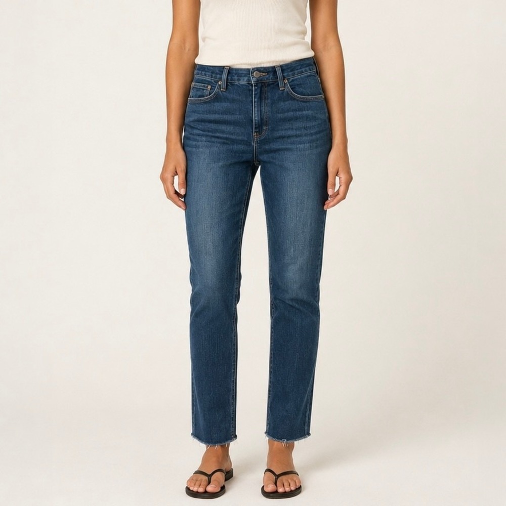 Frank & Eileen Derry High Rise Straight Leg Jeans Indigo Blue Raw Hem Size 30